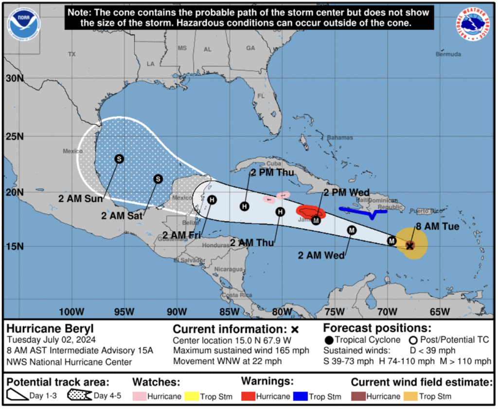 Hurricane Beryl moves west to the south of DR; all eyes monitor the ...